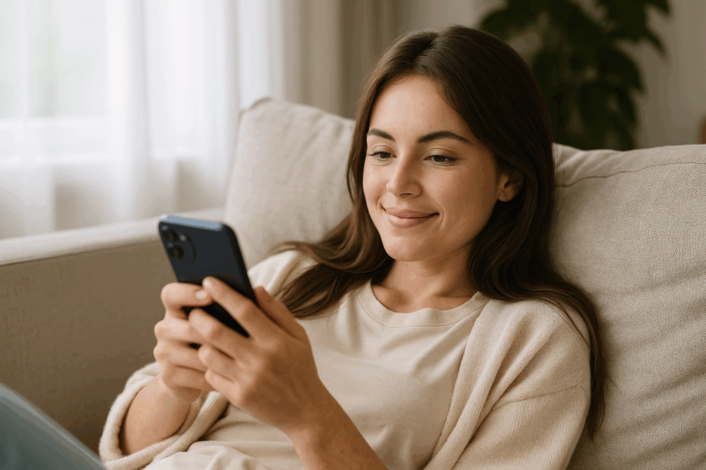 Online Lernen Frau mit Smartphone