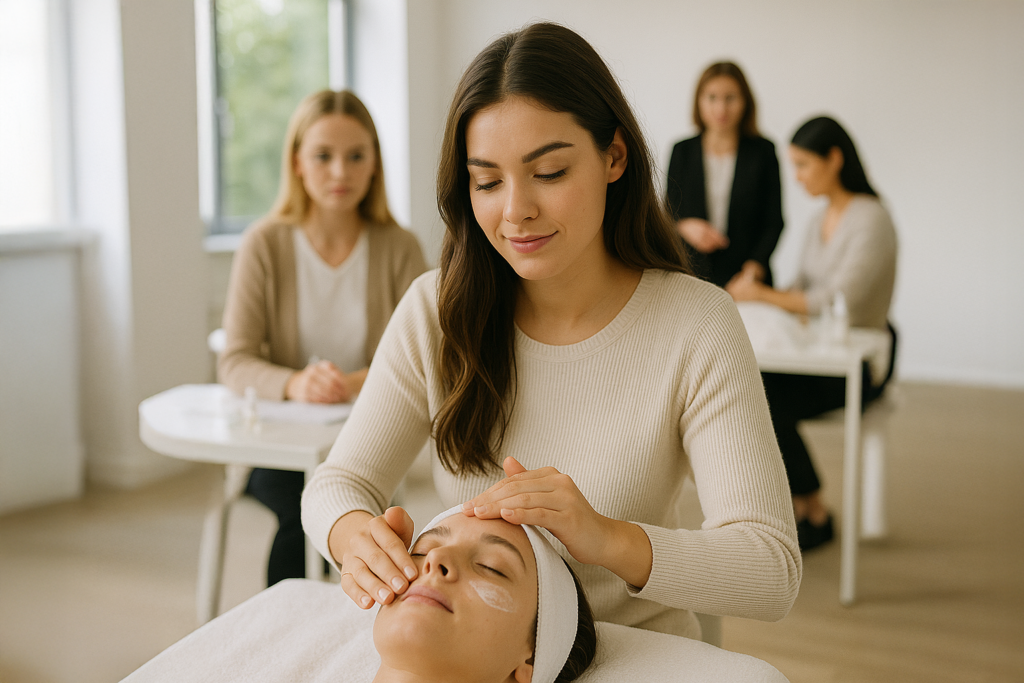 Präsenzunterricht - Frau bei Kosmetik Praxis
